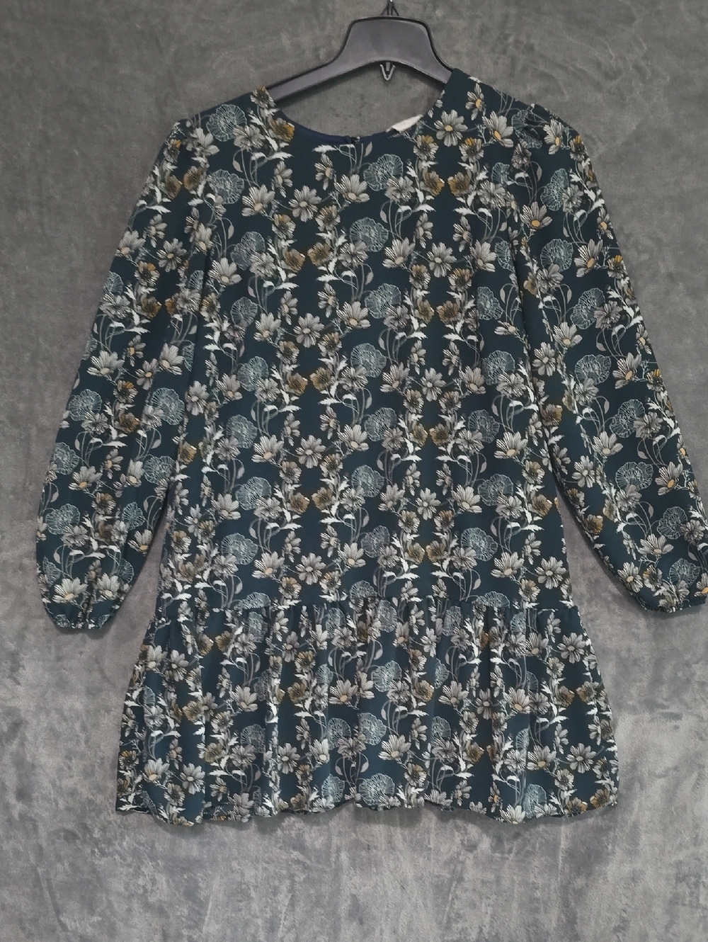 Caslon Teal Floral Long-Sleeve Ruffle-Hem Dress